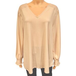 ADRIANNA PAPELL Floral Printed Long sleeve Knit Ruffle Neutral Blouse NWT 1X